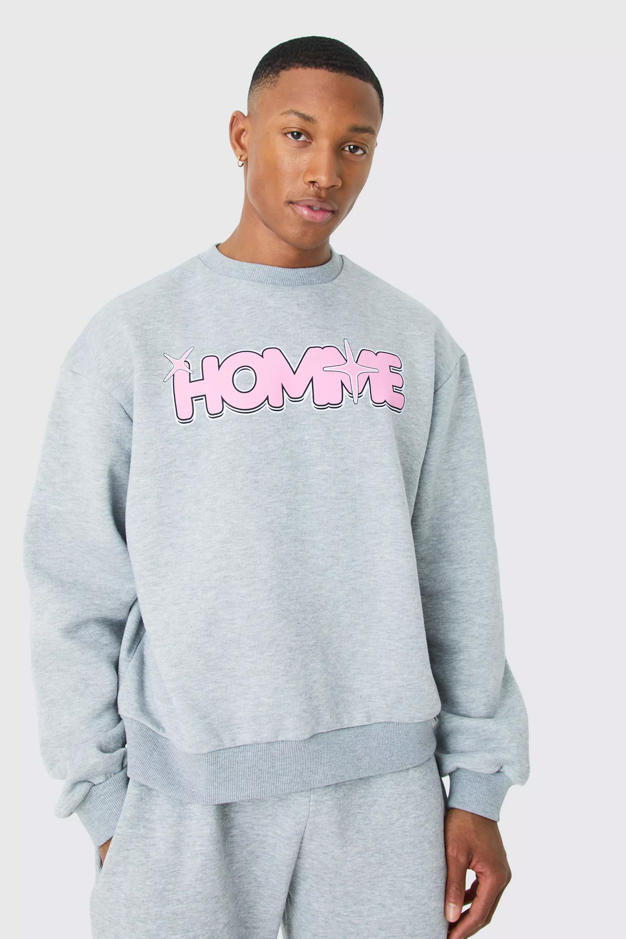 Oversized Boxy Extended Neck Homme Star Sweatshirt boohooMAN USA